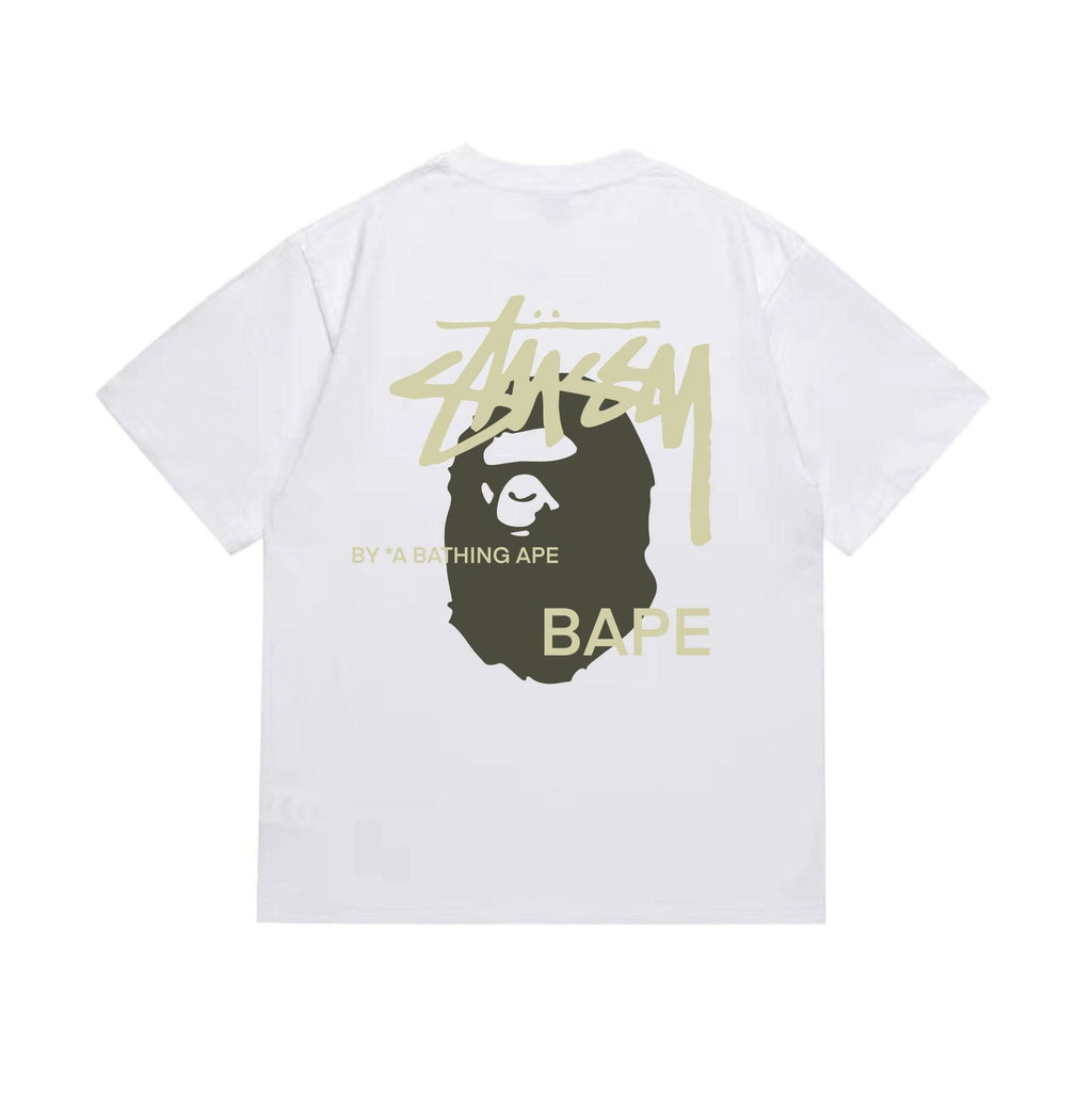 BAPE Olive & Gold Ape Wordmark Graphic T-Shirt — back