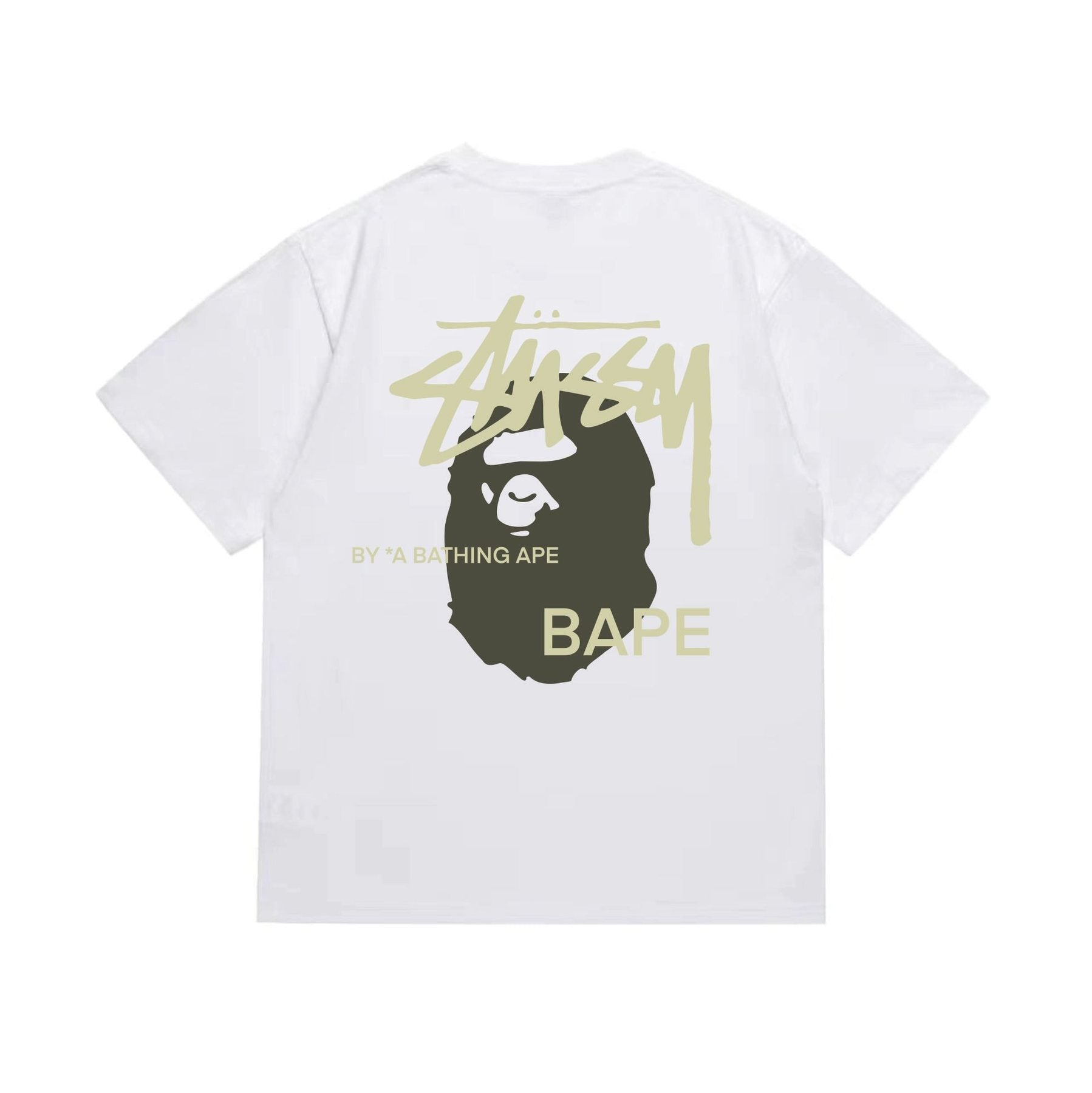 BAPE Olive & Gold Ape Wordmark Graphic T-Shirt — back