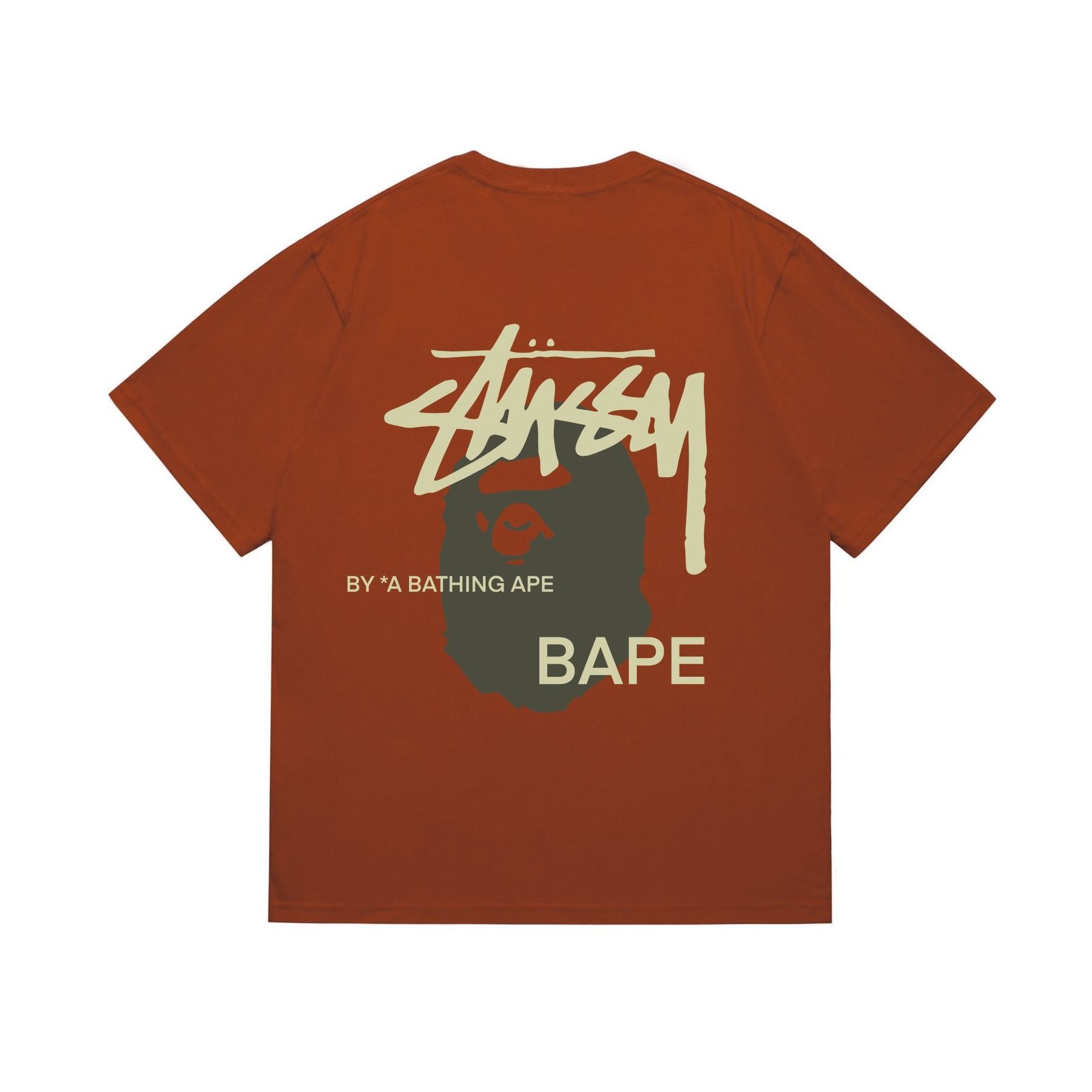 BAPE Olive & Gold Ape Wordmark Graphic T-Shirt — back