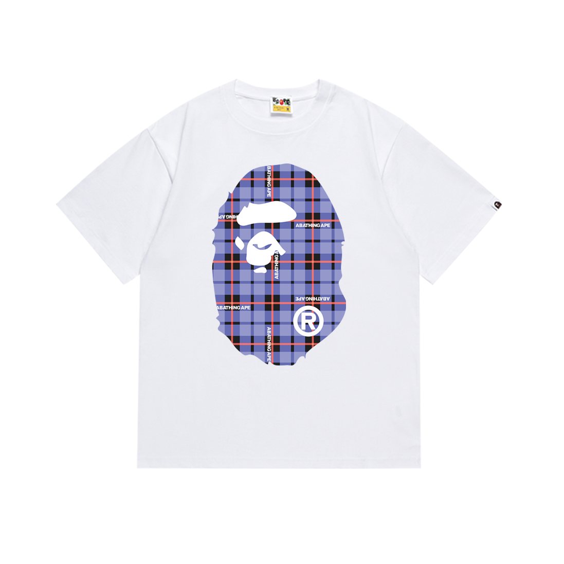 BAPE Purple Plaid Ape Head Graphic T-Shirt — hero