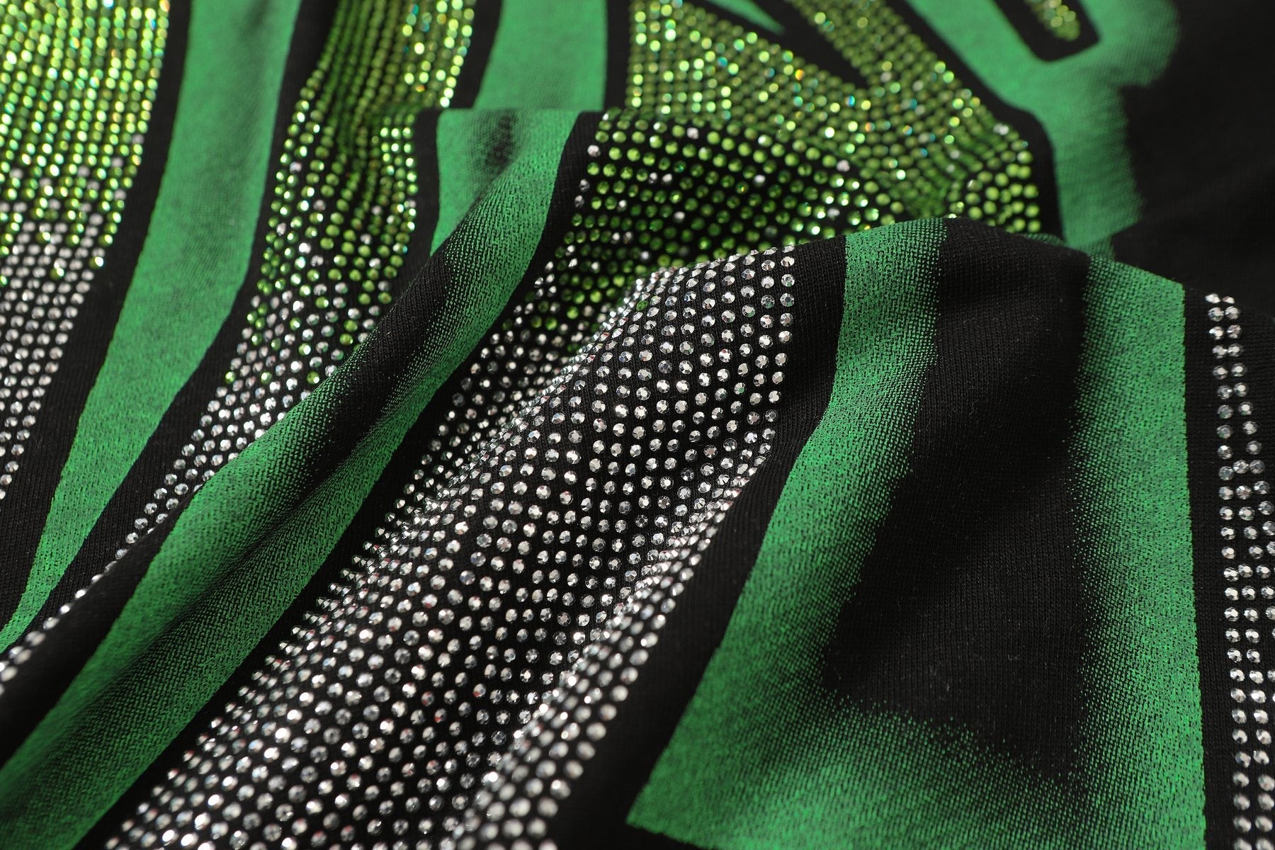 MIXED EMOTION Green Graphic Rhinestone T-Shirt — detail