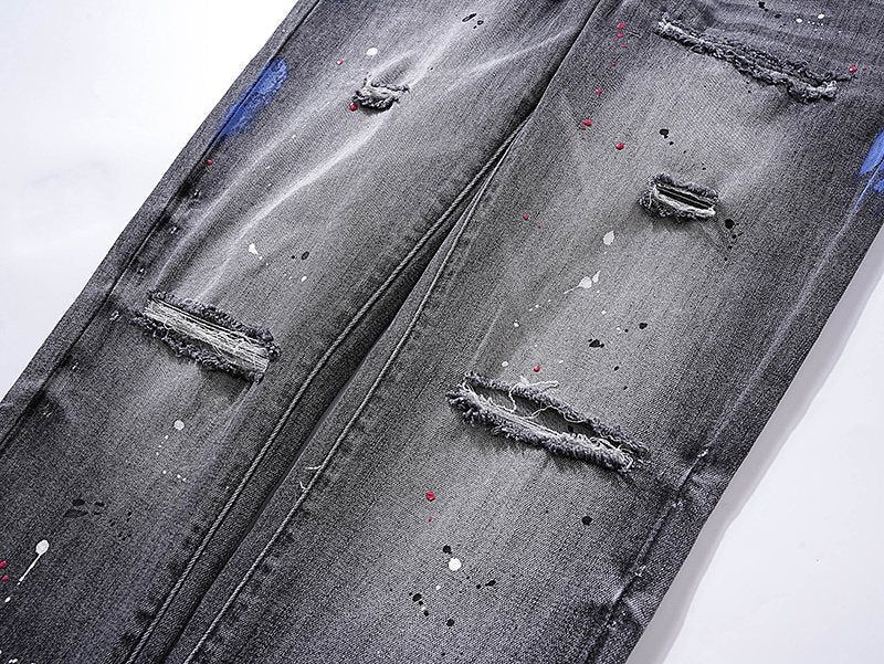 Purple Brand Gray Paint-Splatter Distressed Jeans — detail