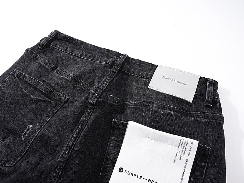 Purple Brand Black Distressed Tapered Jeans — detail