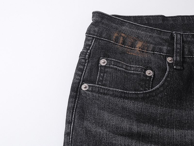 Purple Brand Distressed Paint-Splatter Flared Jeans — detail