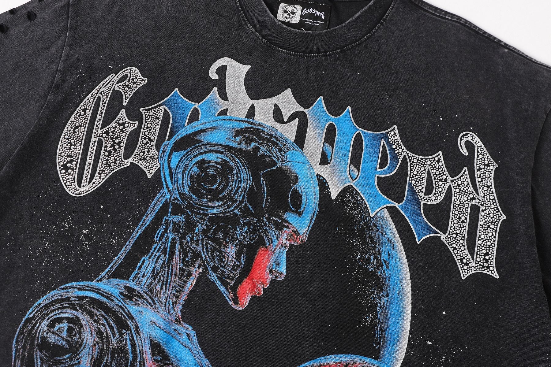 Godspeed Blue/Red Graphic Short-Sleeve T-Shirt — detail
