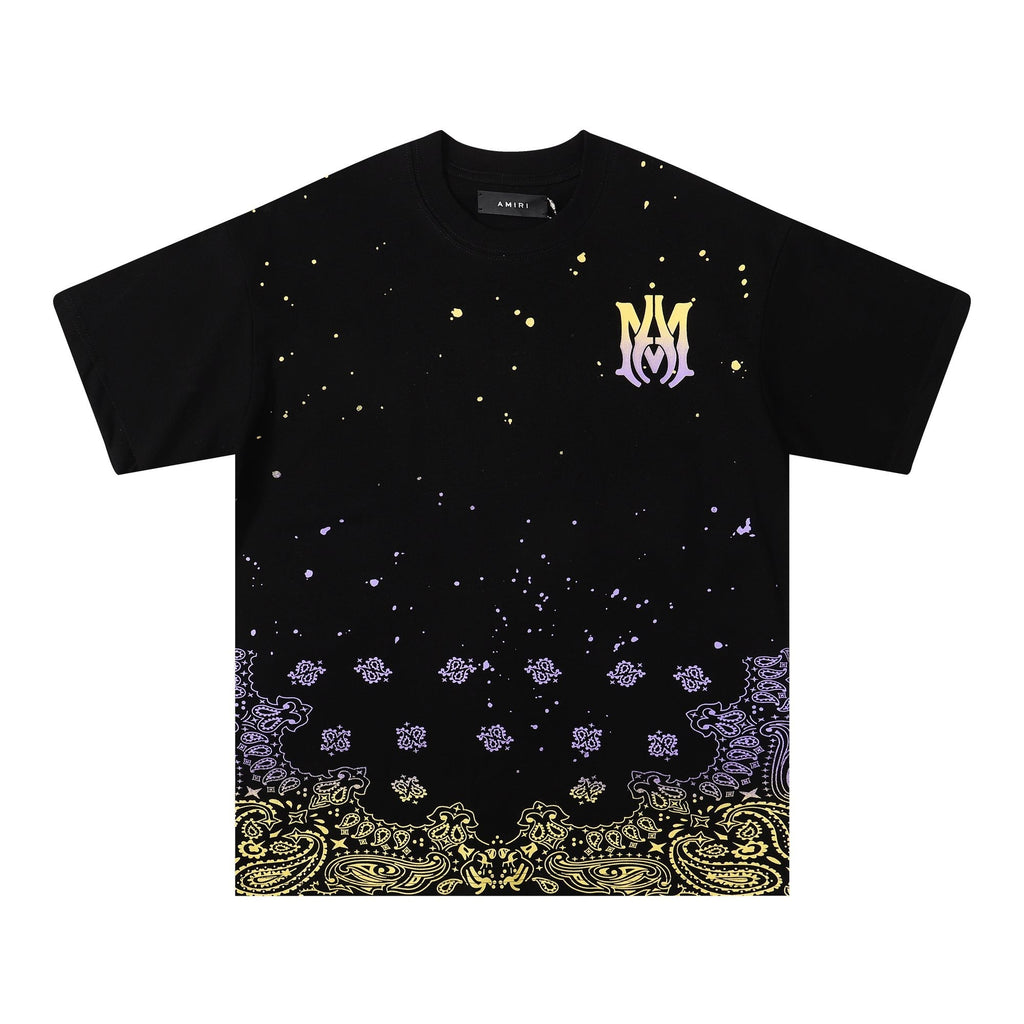 AMIRI Purple Yellow Bandana Hem Graphic T-Shirt — front