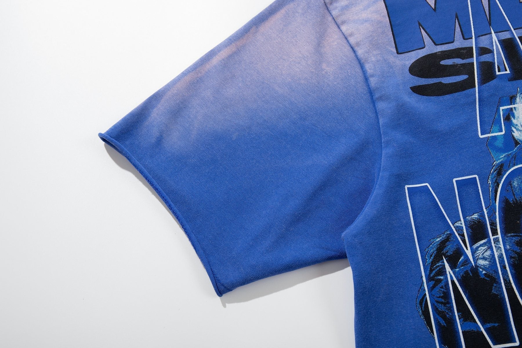 MAJESTIK Washed Blue Front & Back Graphic Short-Sleeve T-Shirt — detail