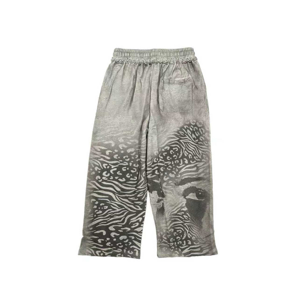 MIXED EMOTION Abstract Face Print Wide-Leg Pants — back