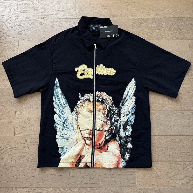 MIXED EMOTION Angel Graphic Zip Shirt & Shorts Set — front
