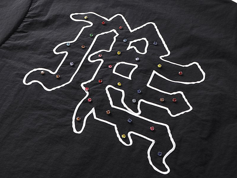 MIXED EMOTION Embellished Zip-Front Short-Sleeve Shirt — detail