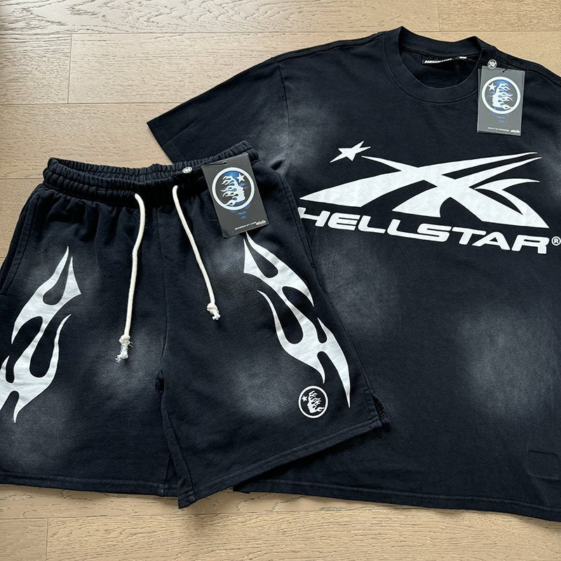 Hellstar Flame Graphic T-Shirt and Shorts Set — front