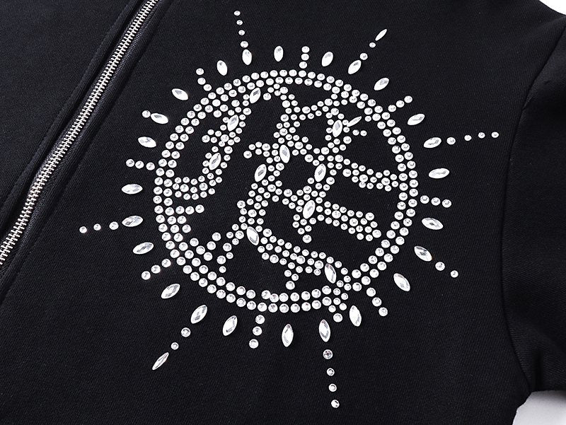 MIXED EMOTION Rhinestone Graphic Zip-Up Hoodie — detail