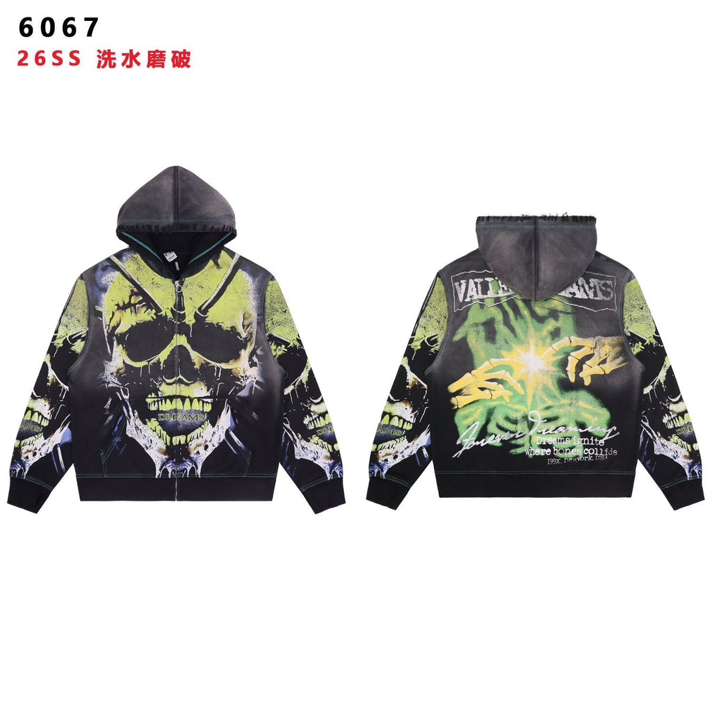 VALE USA Valley Dreams Skull Graphic Zip Hoodie — hero