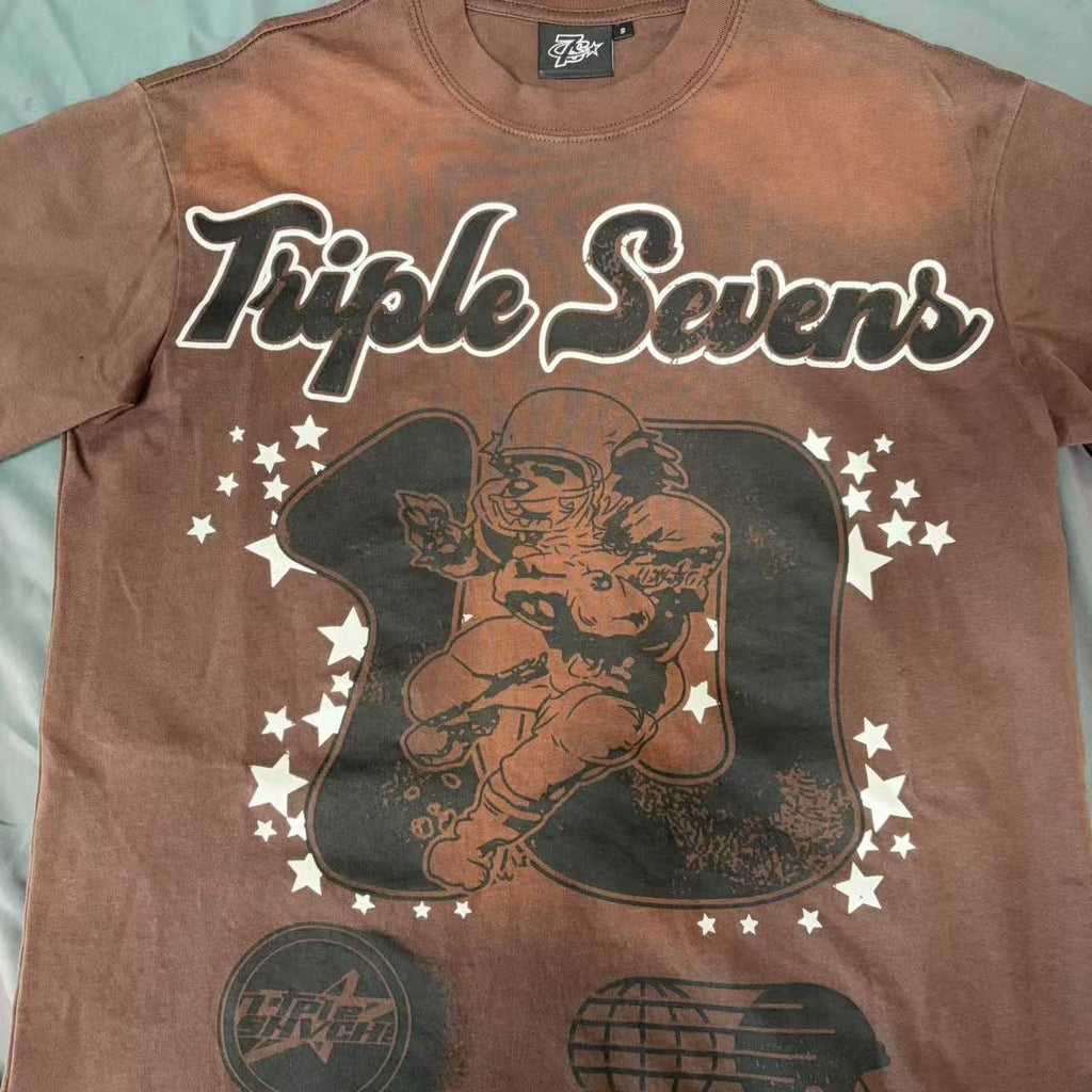 Triple Sevens Brown Front & Back Graphic T-Shirt — detail