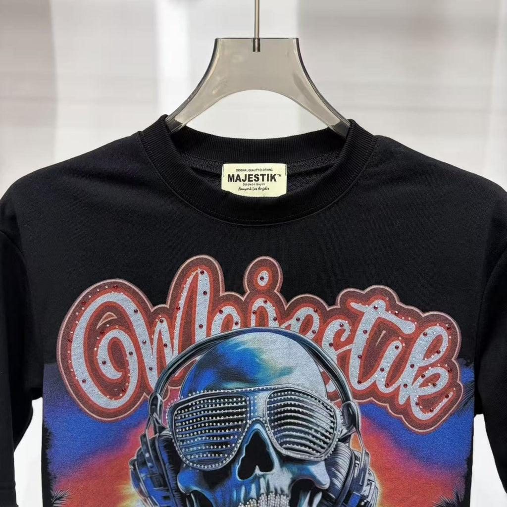 MAJESTIK Skull Headphones Graphic T-Shirt — detail