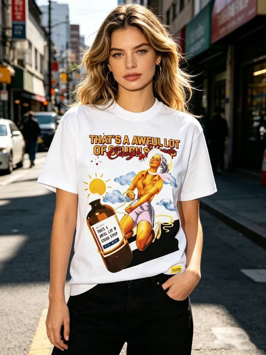 THAT'S A AWFUL LOT OF COUGH SYRUP White Front & Back Graphic T-Shirt — context