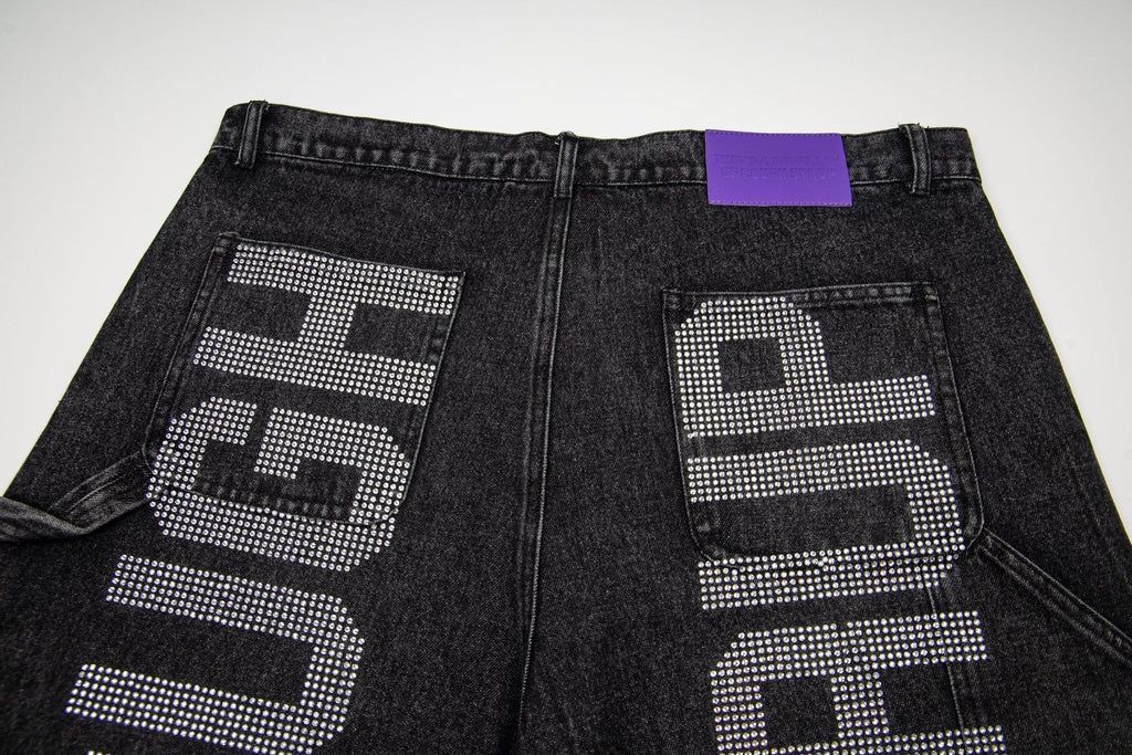 THAT'S A AWFUL LOT OF COUGH SYRUP Rhinestone Washed Denim Shorts — detail
