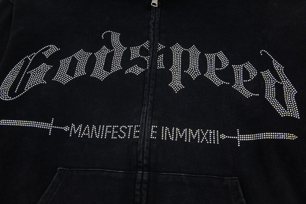 Godspeed Washed Gothic Graphic Full-Zip Hoodie — detail