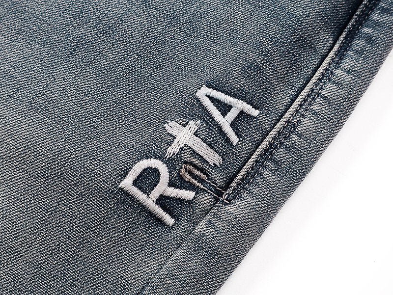 R+A Washed Blue Flared Jeans — detail