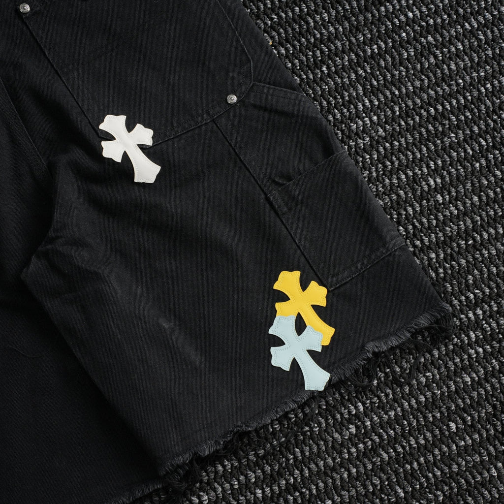 Chrome Hearts Cross Applique Black Denim Shorts — detail