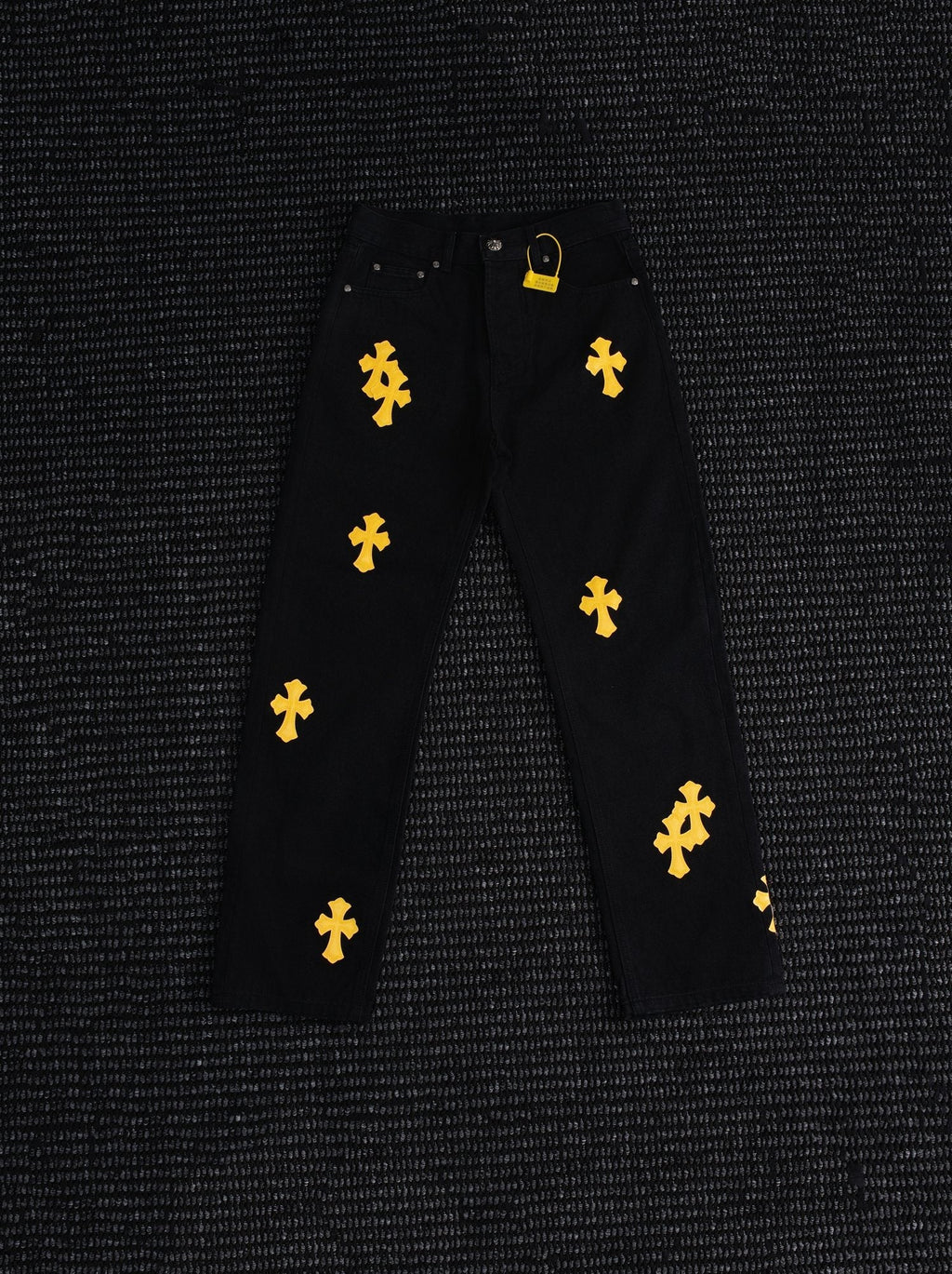 Chrome Hearts Yellow Cross Patch Black Jeans — hero