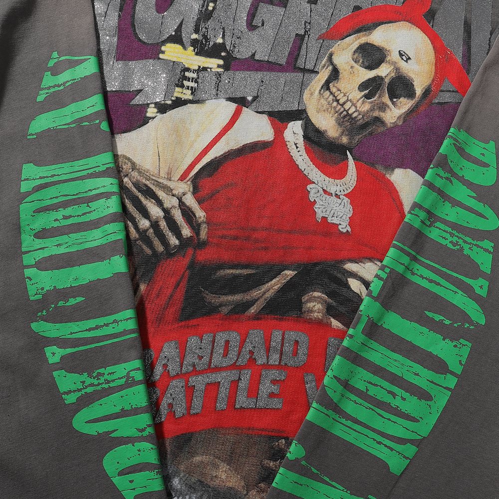 Rough Play Thug Life Skeleton Graphic Long-Sleeve T-Shirt — detail