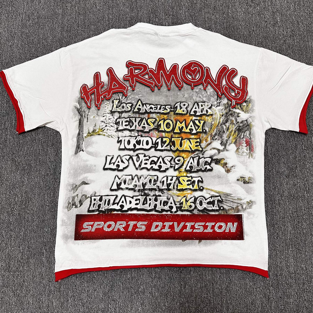 HARMONY White Red-Trim Graphic T-Shirt — back