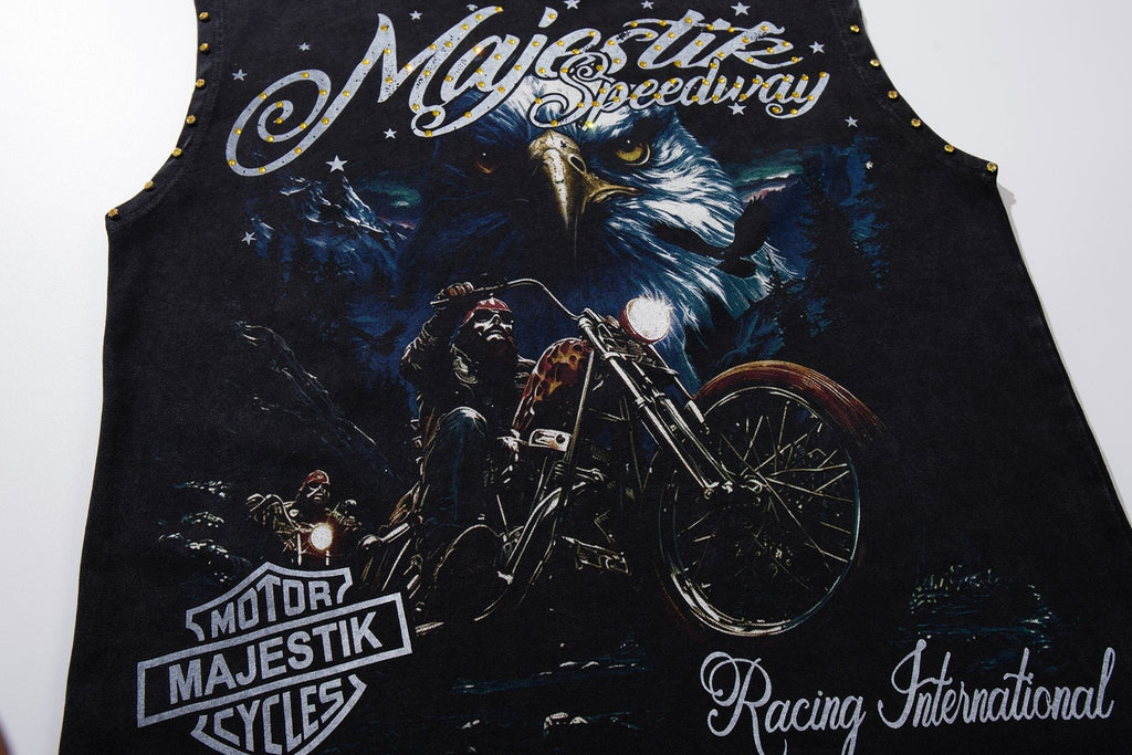 MAJESTIK Speedway Eagle Motorcycle Sleeveless T-Shirt — detail