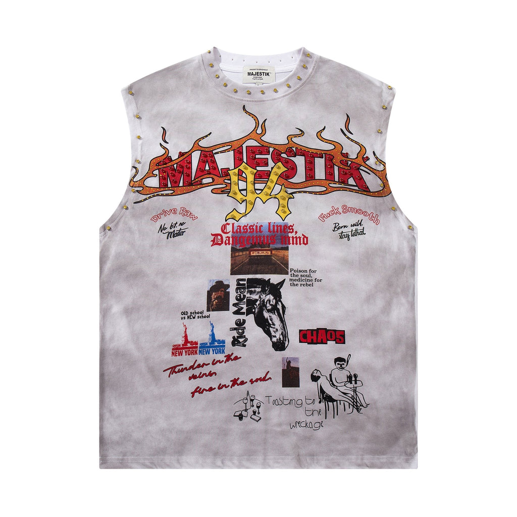 MAJESTIK Studded Washed Graphic Sleeveless T-Shirt — hero