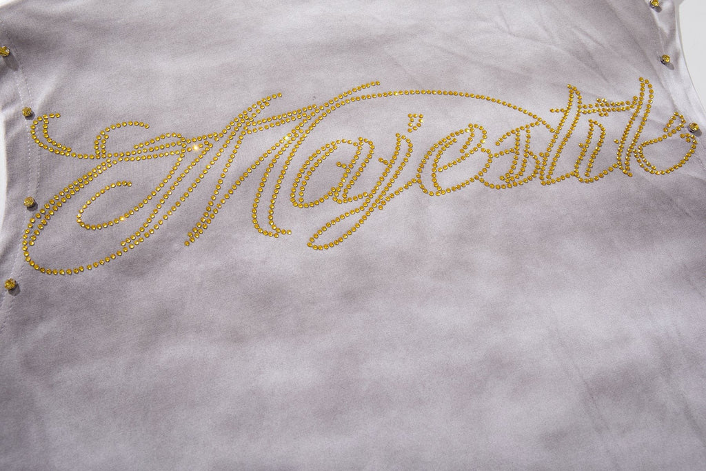 MAJESTIK Studded Washed Graphic Sleeveless T-Shirt — detail