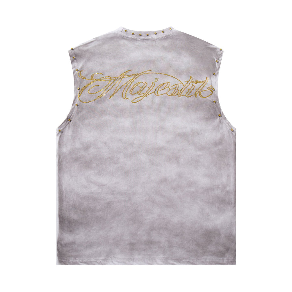 MAJESTIK Studded Washed Graphic Sleeveless T-Shirt — back