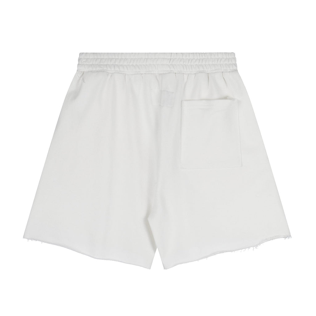 Sp5der Curved Wordmark Raw-Hem Shorts — back