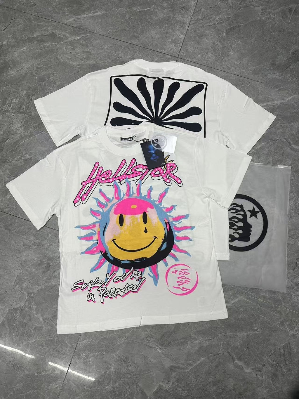 Hellstar Smiley Sun Spiral Graphic T-Shirt — context