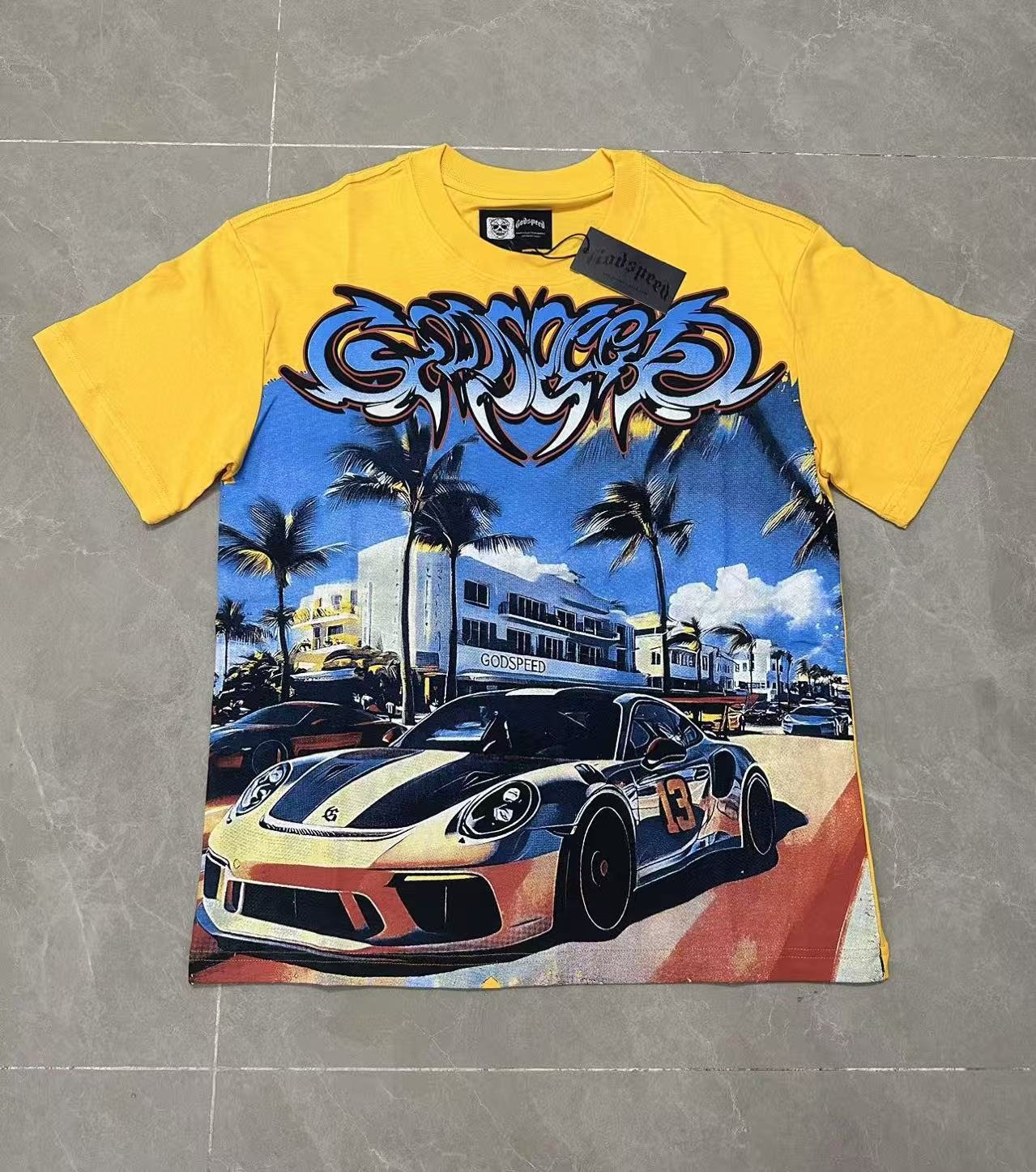 Godspeed Eye Sun Car Palm Graphic T-Shirt — front