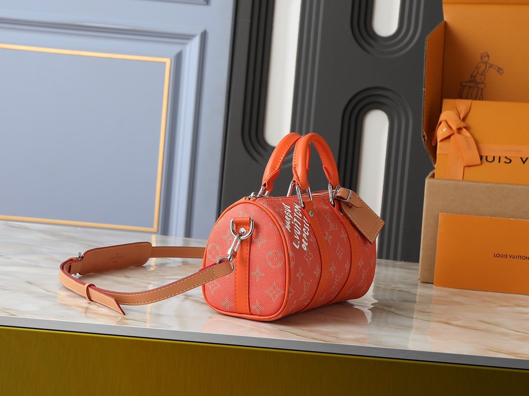 Louis Vuitton Keepall Orange Monogram Barrel Bag — side