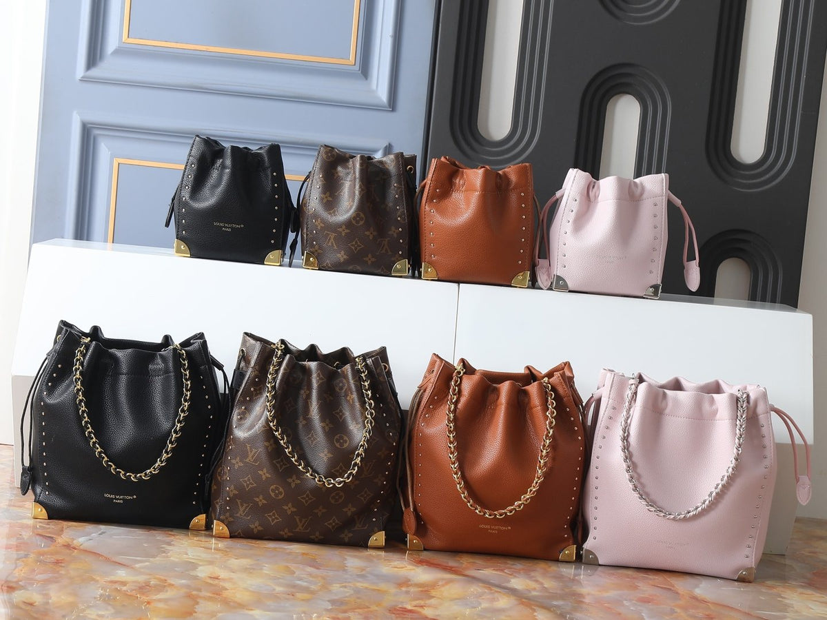 Chain-Handle Bucket Bag with Contrast Corner Trim — hero