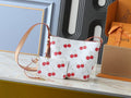 Cherry-Print Tote Bag with Tan Trim — hero