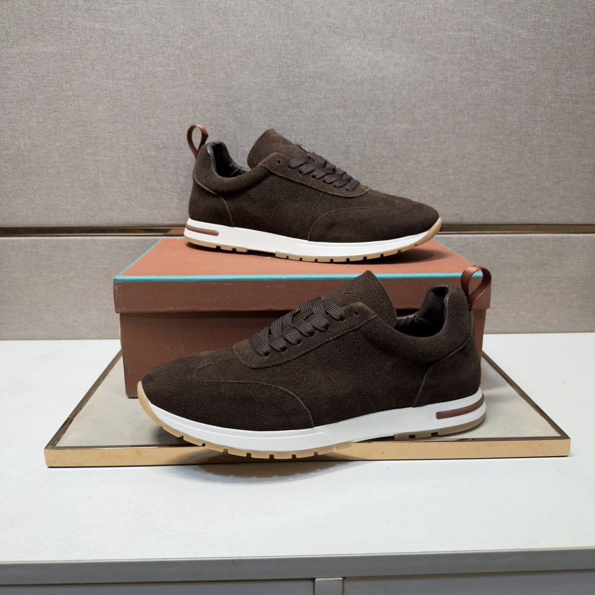 Men's Dark Brown Paneled Sneakers — front