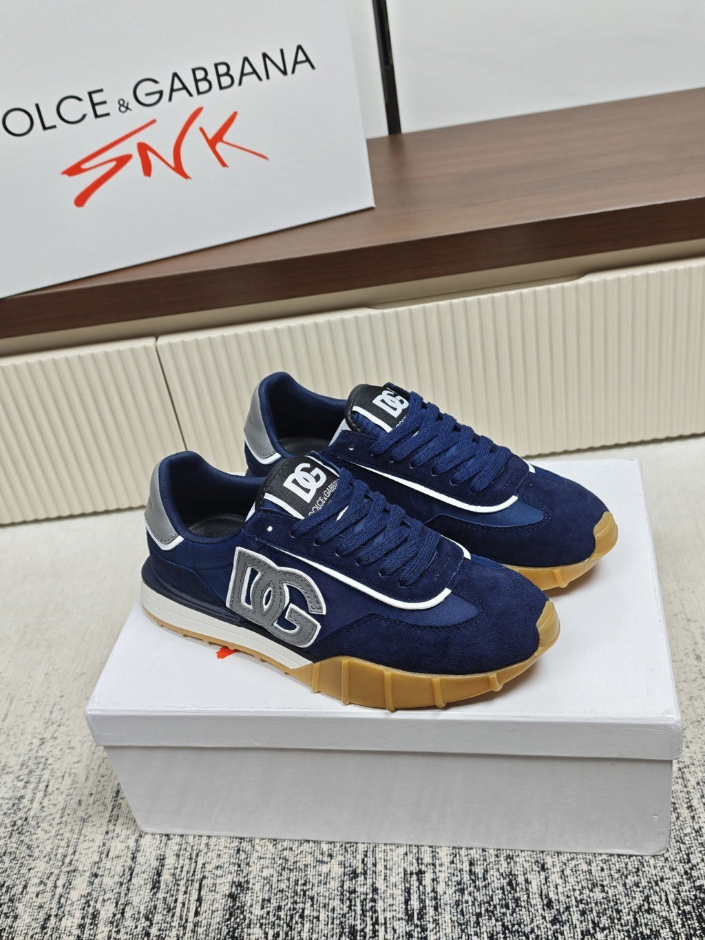 Dolce & Gabbana Navy Lace-Up Sneakers — front