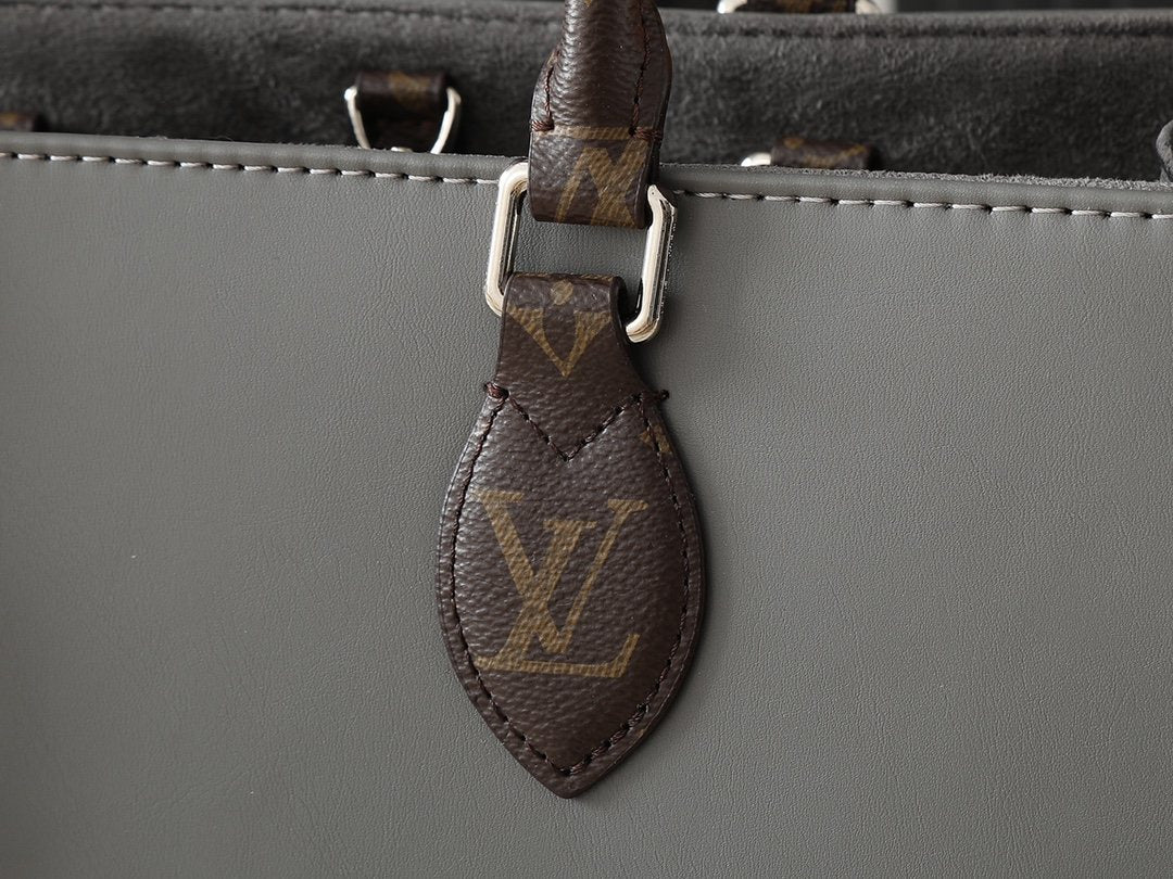 Louis Vuitton OnTheGo Gray Tote with Monogram Handles — detail