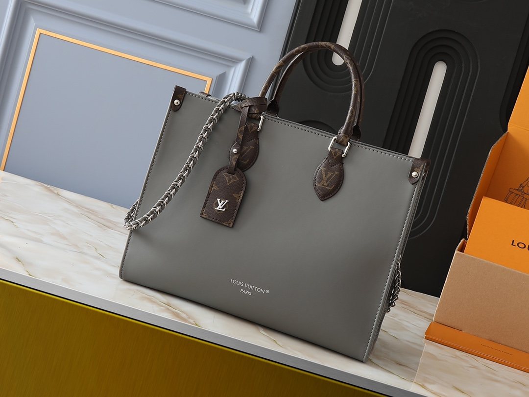 Louis Vuitton OnTheGo Gray Tote with Monogram Handles — hero