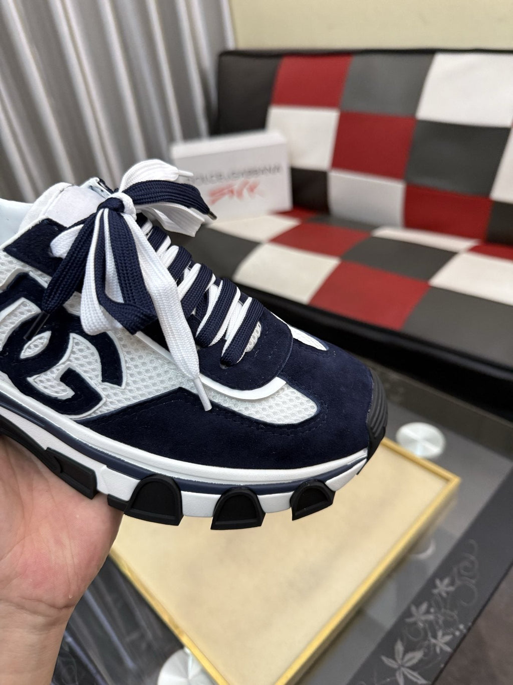 Dolce & Gabbana Navy and White Sneakers — model