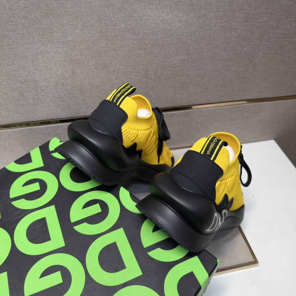 Dolce & Gabbana Yellow and Black Lace-Up Sneakers — back