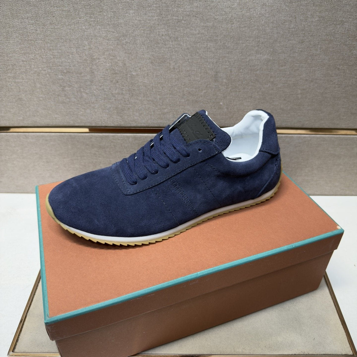 Loro Piana Navy Lace-Up Sneakers — side