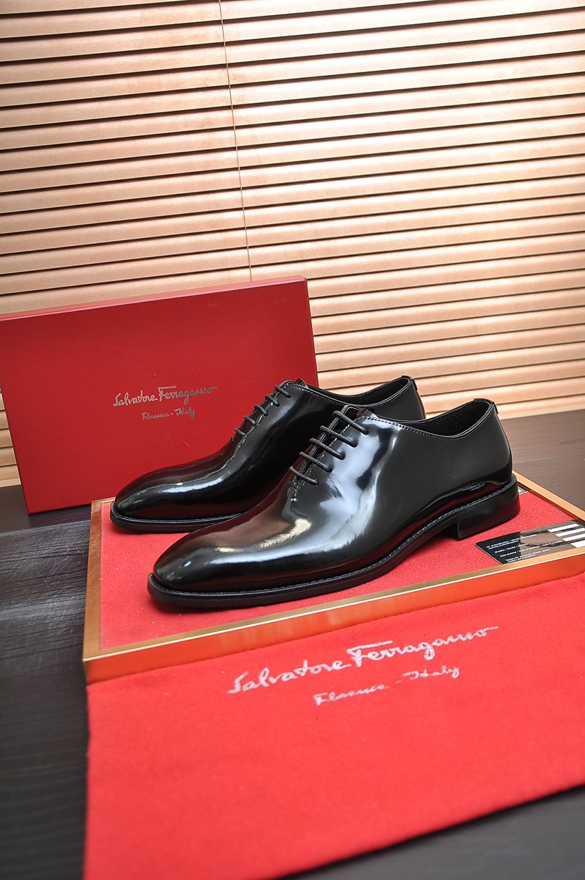 Ferragamo Black Lace-Up Dress Shoes — front