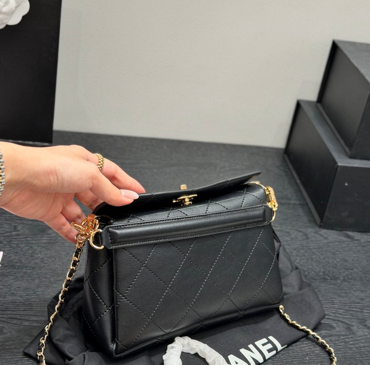 Chanel Diamond-Quilted Top-Handle Bag — back