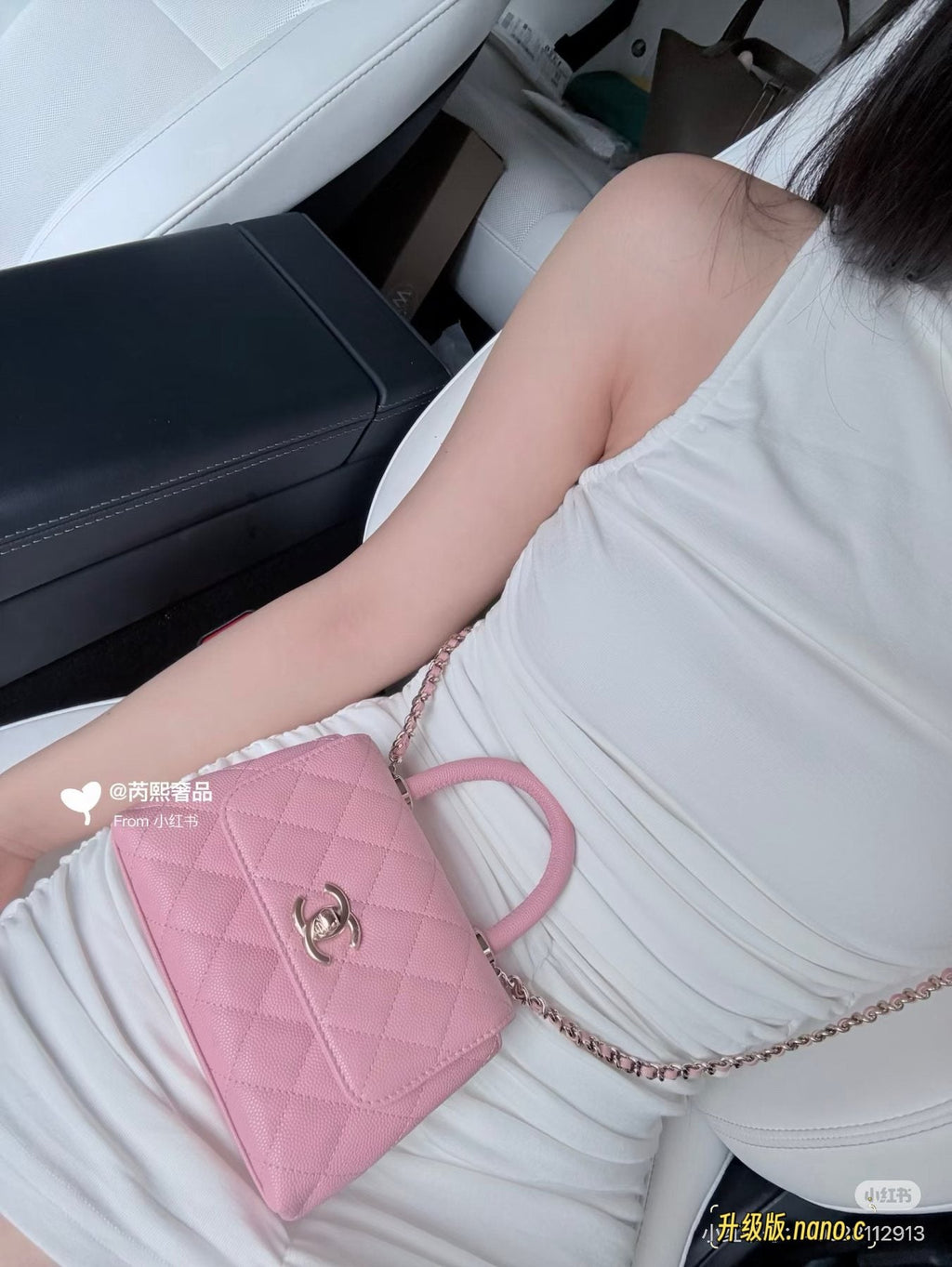 Chanel Diamond-Quilted Top-Handle Flap Bag — model