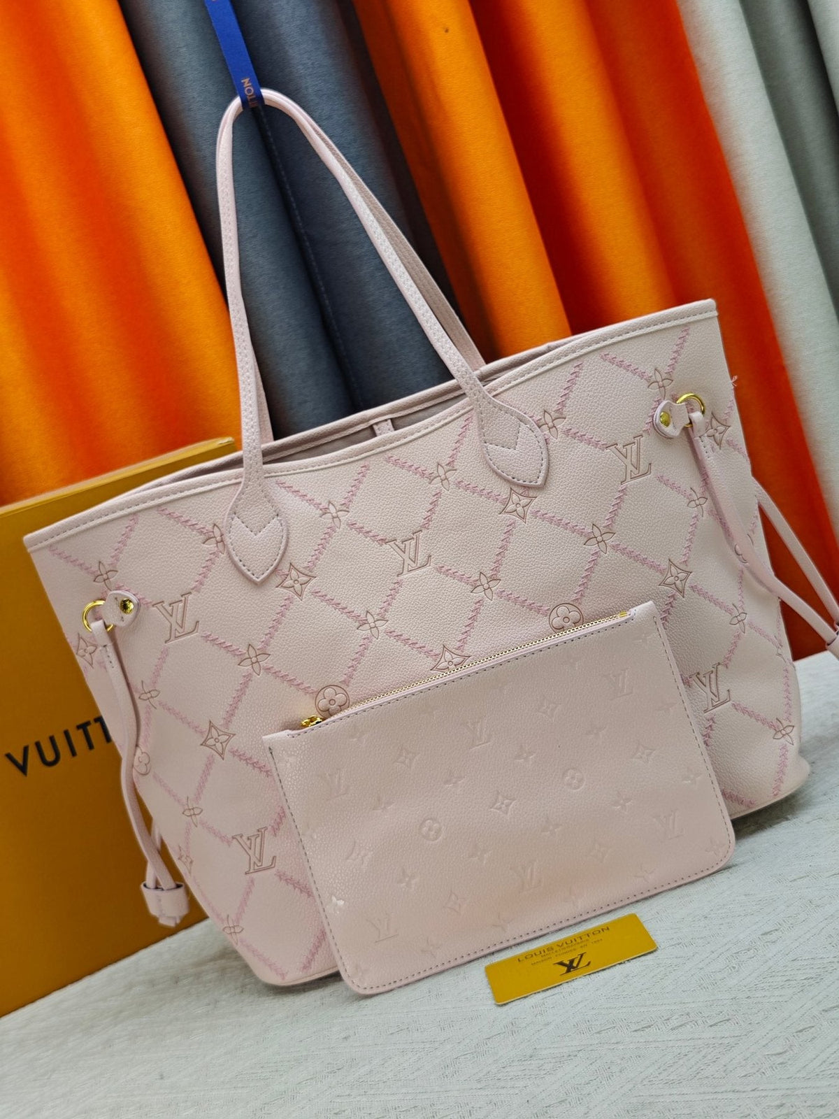 Louis Vuitton Neverfull Pink Lattice Tote — front