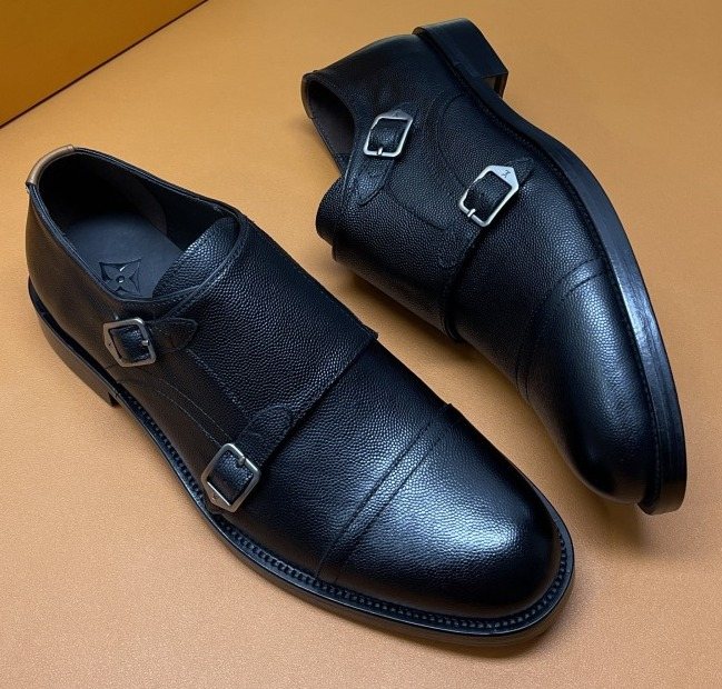 Louis Vuitton Black Cap-Toe Double-Monk Strap Shoes — hero