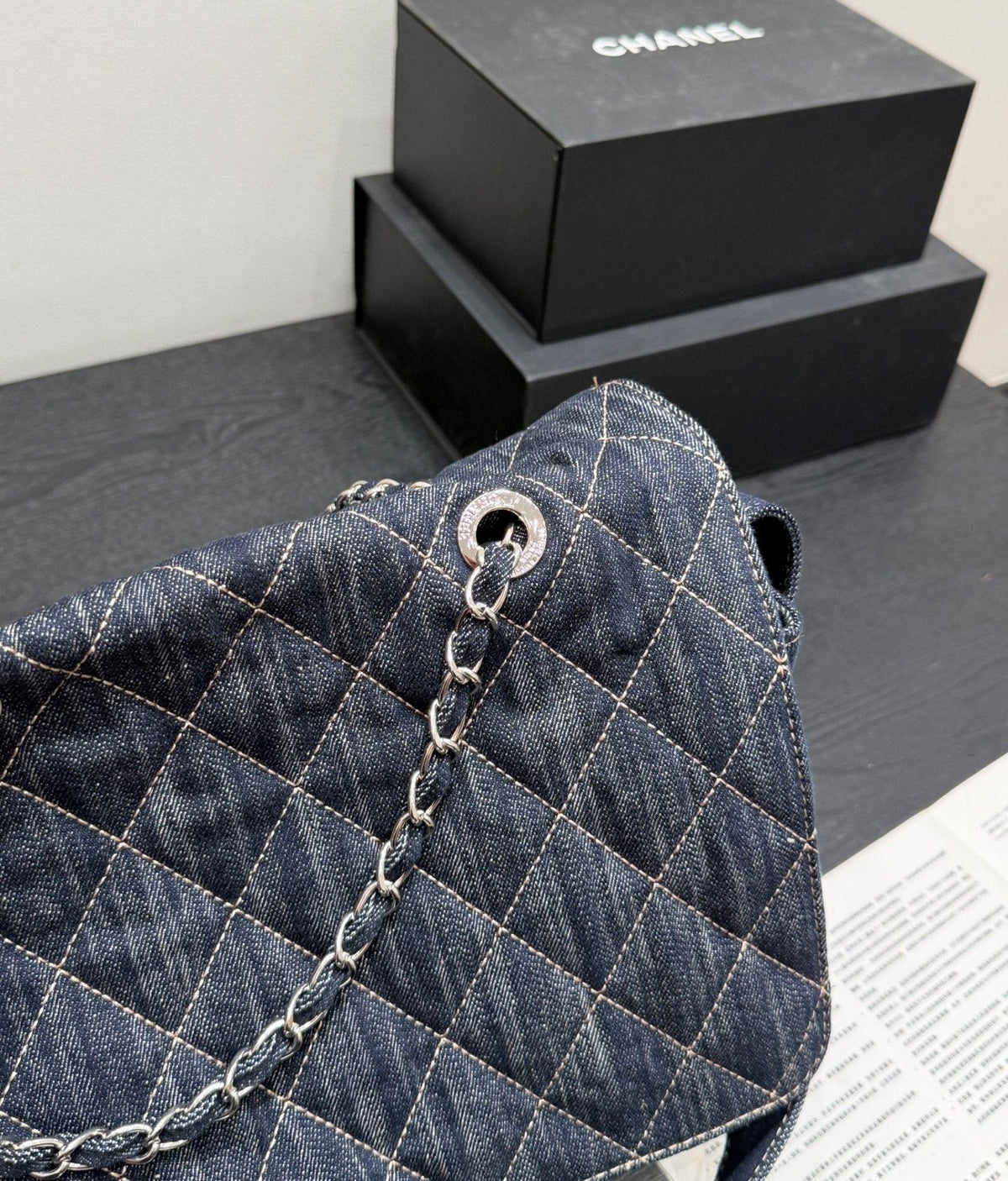 Chanel Quilted Denim Flap Shoulder Bag — detail